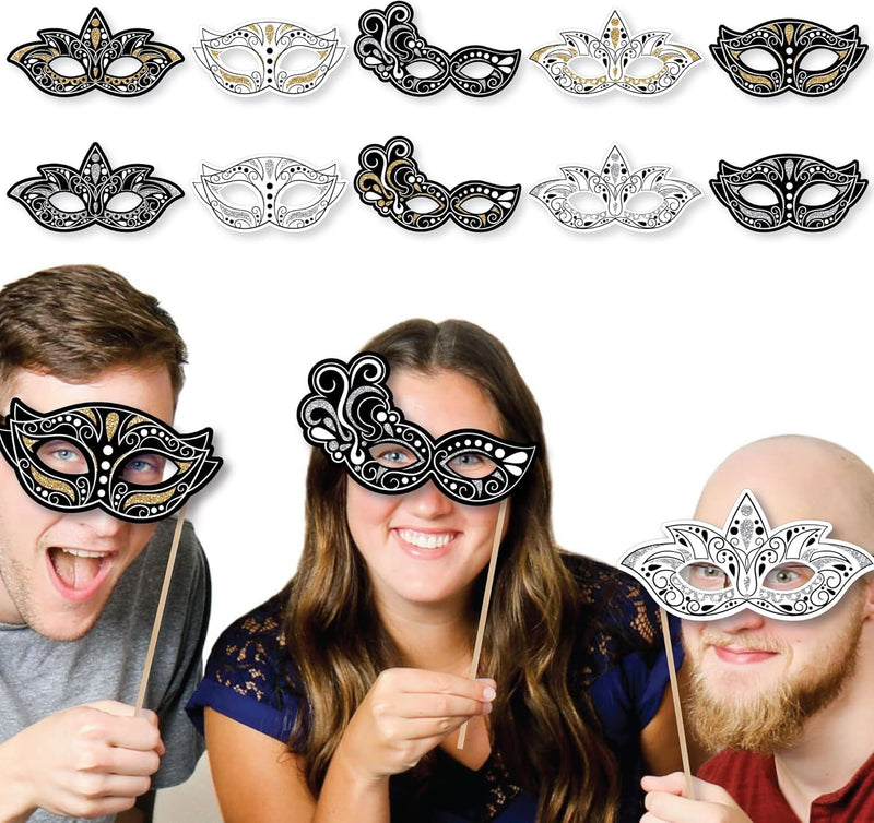 Big Dot of Happiness Masquerade Masks - Paper Card Stock Venetian Mask Party Photo Booth Props Kit - 10 Count