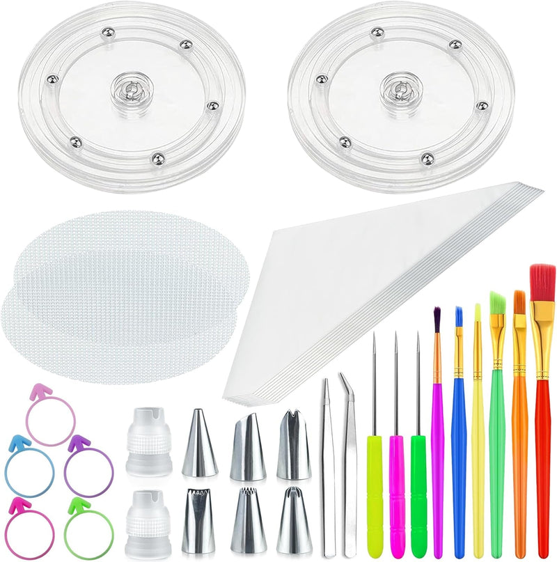 56 PCS Cookie Decorating Kit Supplies Including Acrylic Cookie Turntable Cookie Decoration Brushes Cookie Scribe Needle Piping Bags Icing Tips for Cookie Cupcake Cake Decoration