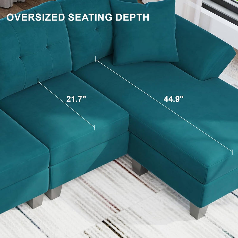 Belffin Velvet Sectional Couch L Shaped Sofa 4 Seater Sofa with Chaise L-Shaped Couches Convertible Sectional Sofa Peacock Blue