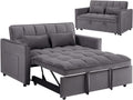 3 in 1 Sleeper Sofa Couch Bed, Velvet Convertible Sofa Bed with Armrests, Storage Pockets & 2 Pillows, Modern Sofa Bed Couch for Living Room Apartment Bedroom Office, Gray