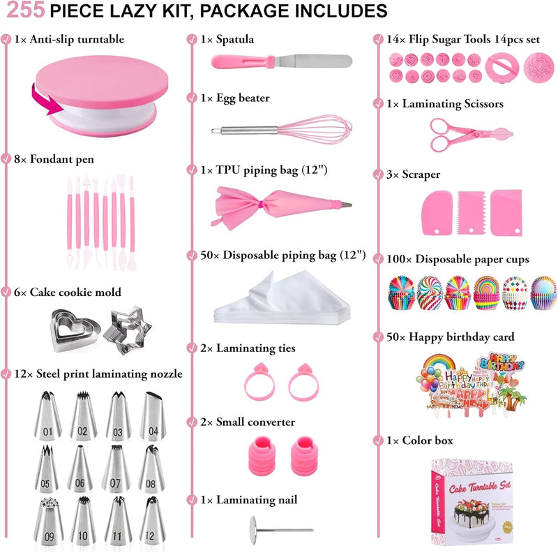 Cake Decorating Kit,Piping Bags and Tips Set,Cake Decorating Supplies,Frosting Piping Kit,Cake Baking Supplies for Beginners (255PCS)