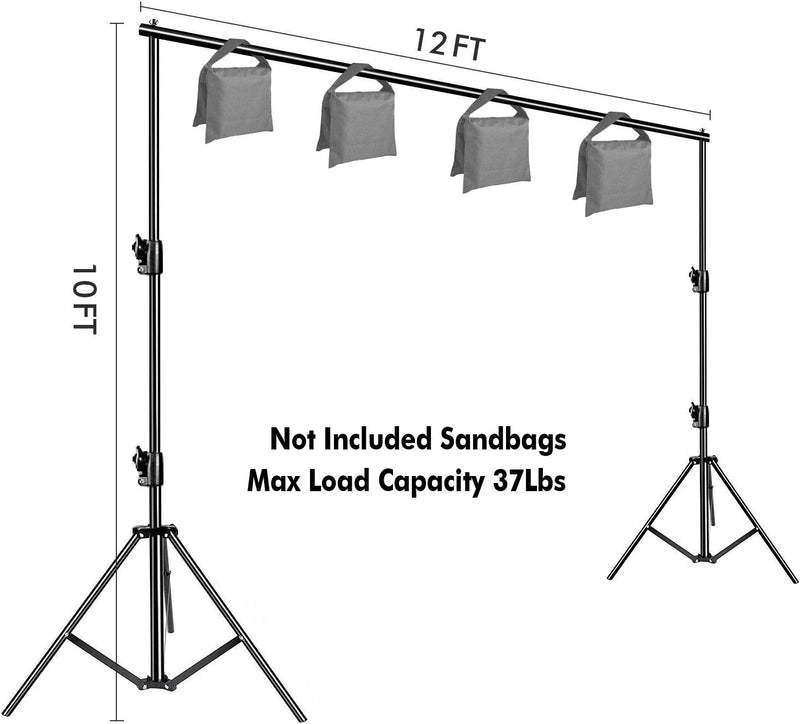 12Ft X 10Ft Photo Video Studio Heavy Duty Adjustable Photography Muslin Backdrop Stand Background Support System Kit with Carry Bag 4 Spring Clamps