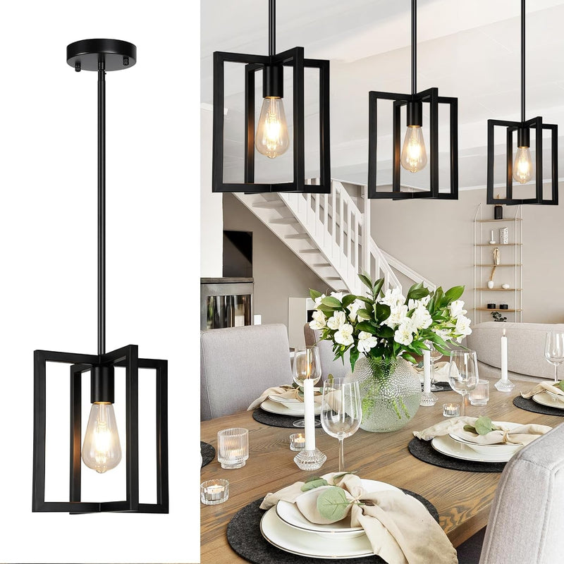 1-Light Black Pendant Lights Kitchen Island, Farmhouse Pendant Light Fixtures, Industrial Chandeliers Semi Flush Mount for Dining Room Restaurant Bar Kitchen Island Entryway Hallway