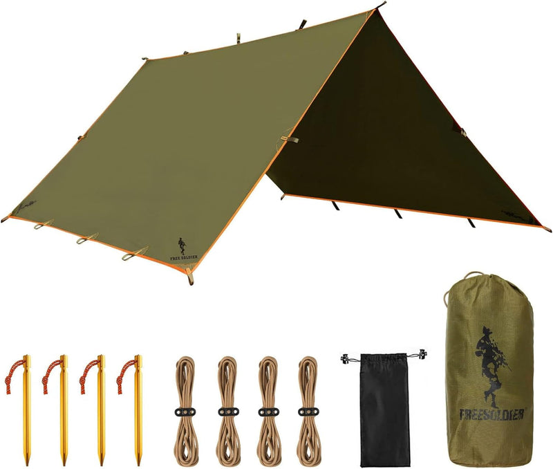 FREE SOLDIER Waterproof Portable Tarp Multifunctional Outdoor Camping Traveling Awning Backpacking Tarp Shelter Rain Tarp (Brown)