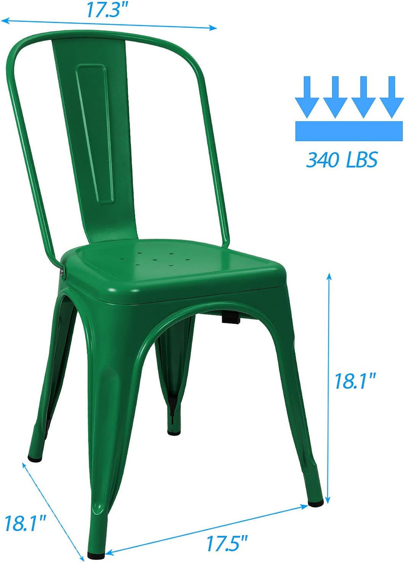 Devoko Metal Indoor-Outdoor Chairs Distressed Style Kitchen Dining Chairs Stackable Side Chairs with Back Set of 4 (Green)