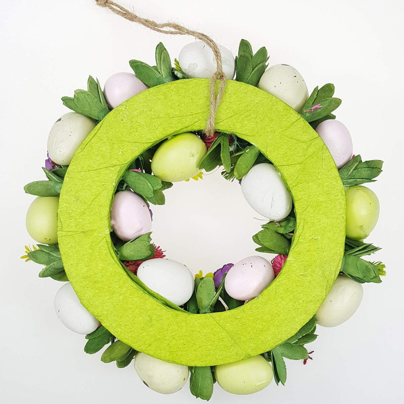 Dearsun 11.2" Spring Wreath Easter Wreath with Flowers, Eggs, Green Leaves and Twine, Hanging on Home Indoor Outdoor Front Door Wall Decorations(Wreath 2)