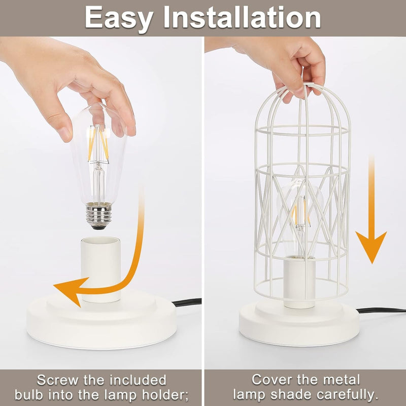 Bedside Touch Lamp, Small Table Lamp for Bedroom Living Room, 3 Way Dimmable Modern Nightstand Lamp, Simple Desk Lamp with White Metal Cage Shade, 2700K LED Bulb Included