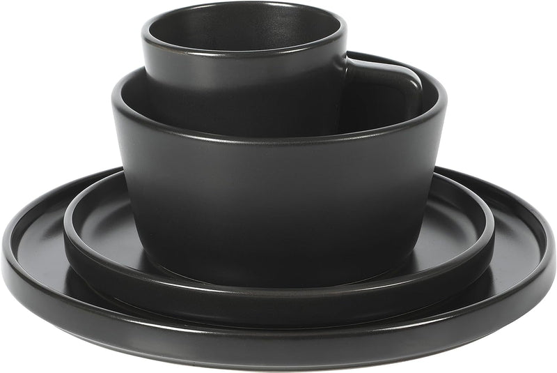 Gibson Soho Lounge Bowery 32 Piece Matte Black Stoneware Dinnerware Plates, Bowls, and Mugs Set - Service for 8