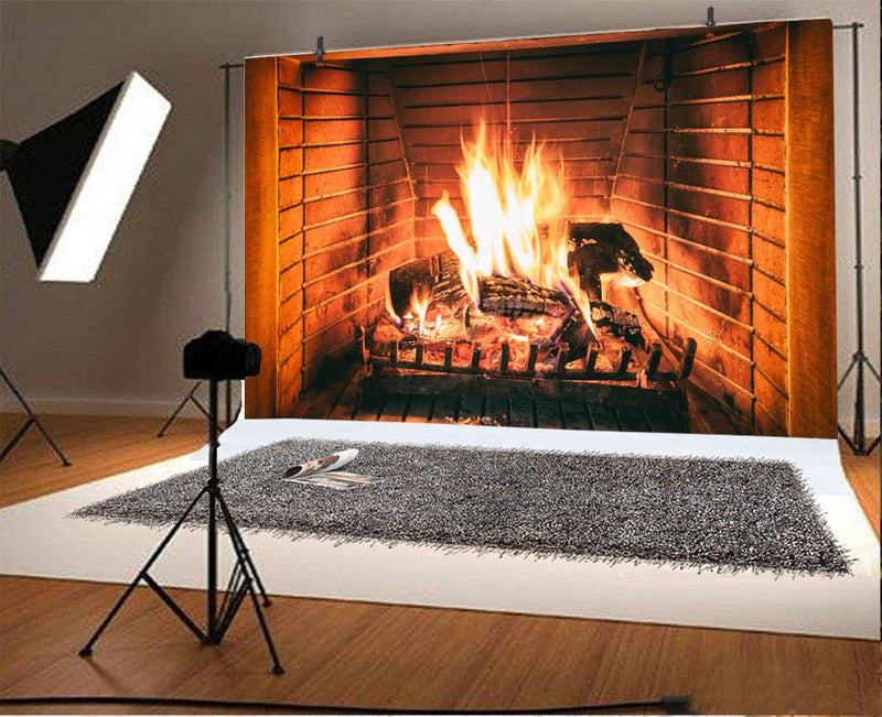 5X3Ft Burning Firewoods Photo Backdrop Large Fireplace Flaming Woods Camping Poster Outdoor Travel Barbeques Party Photography Background Photo Studio Props