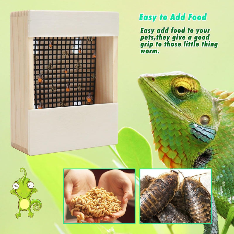 Chameleon Feeder, Bearded Dragon Bug Bowl, Wooden Reptile Feeder Box, Wall-Mounted Insect Feeder with Suction Cups, Tank and Aquarium Accessories for Lizard Bearded Dragon Gecko Frog