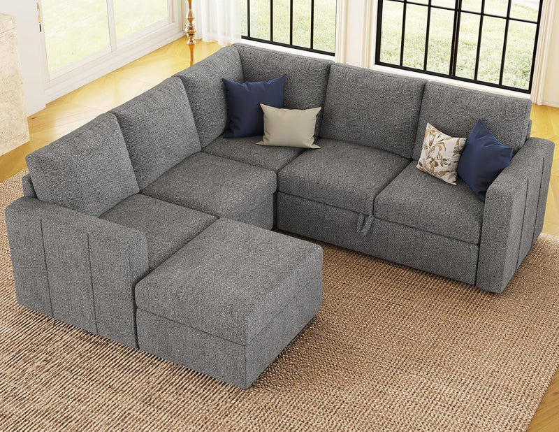 Belffin L Shaped Sectional Sleeper Sofa with Pull Out Bed Modular Corner Sleeper Sectional Couch with Storage Ottoman Convertible Sofa Grey