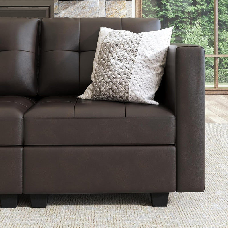 HONBAY Modular Sectional Couch with Storage Oversized U Shaped Couch with Ottomans and Chaises Faux Leather 8-Seater Sectional Sofa for Living Room, Brown