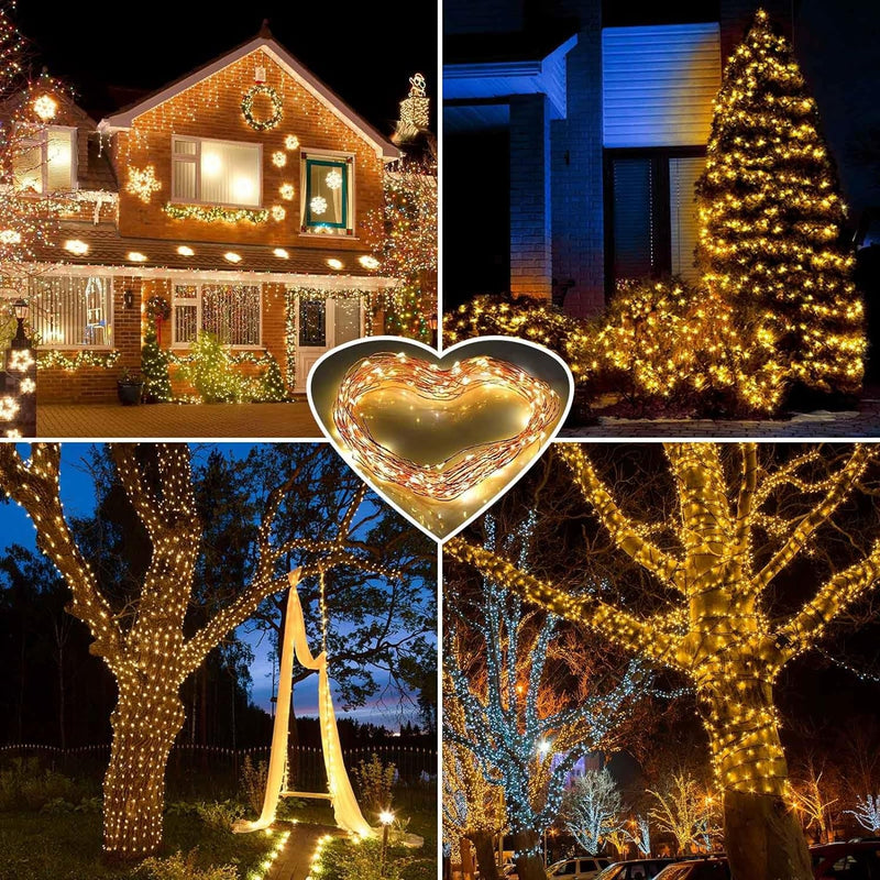 2-Pack Solar String Lights Outdoor, 144FT 400 LED Solar Fariy Lights with 8 Modes, Copper Wire Outdoor Waterproof Solar String Lights for Patio Yard Tree Wedding Decorations(Warm White)