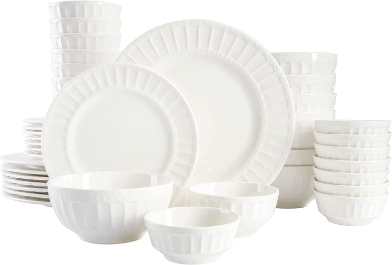 Gibson Home Zen Buffet Porcelain Dinnerware Set, Service for 8 (40Pcs), White (Embossed)