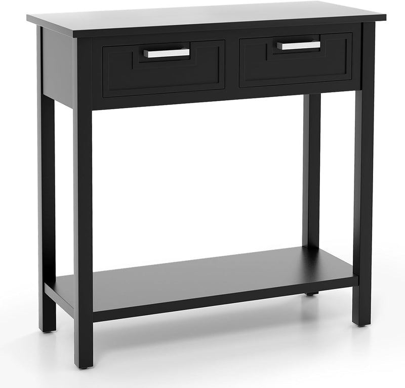 Giantex Console Table with Drawers, Entry Table, Narrow Sofa Table with Open Storage Shelf, Wood Legs, Foyer Table, Entryway Table for Office, Living Room, Hallway, Couch Table(Black)