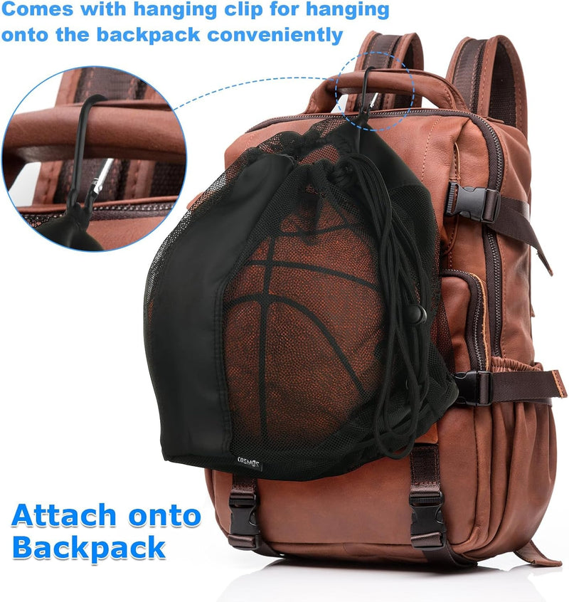 Cosmos Single Ball Bag Mesh Carry Bag Sport Game Ball Storage Bag Drawstring Sackpack Sling Back Bag for Carrying Basketball Volleyball Rugby Ball Soccer Football, Also as Swim Bag Gym Bag Sports Bag