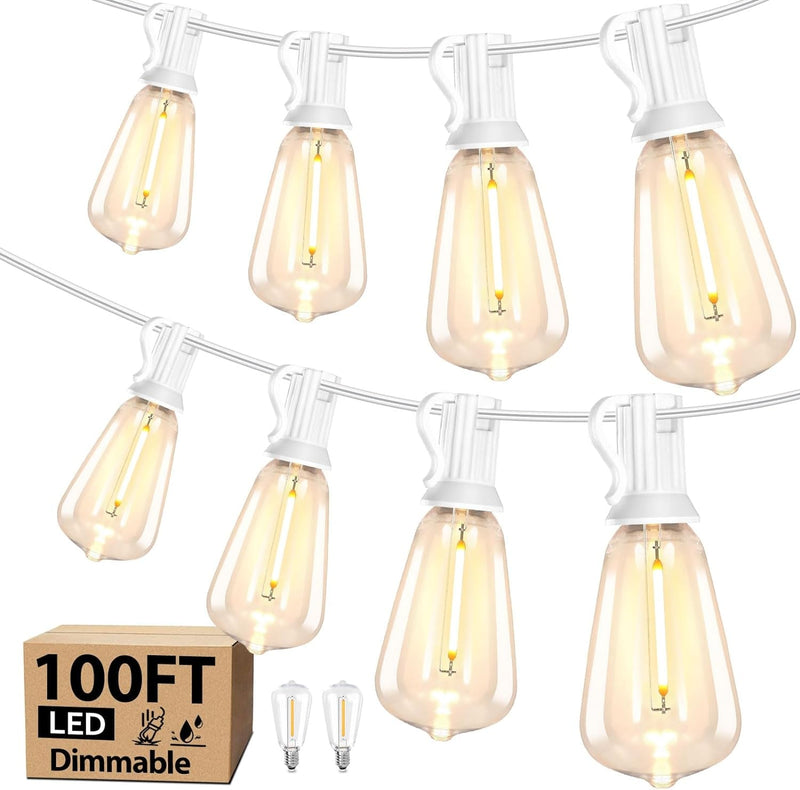 100FT LED Outdoor String Lights, Waterproof outside Patio Lights with 52 Dimmable ST38 Edison Bulbs, Connectable Hanging Lights for Yard Porch