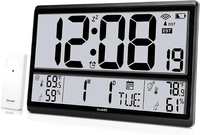 Atomic Clock Doveet-Digital Wall Clock Never Needs Setting/ Easy to Read/Easy Set Up/Indoor Outdoor Temperature-Wireless Outdoor Sensor Battery Powered(4.5" Numbers)