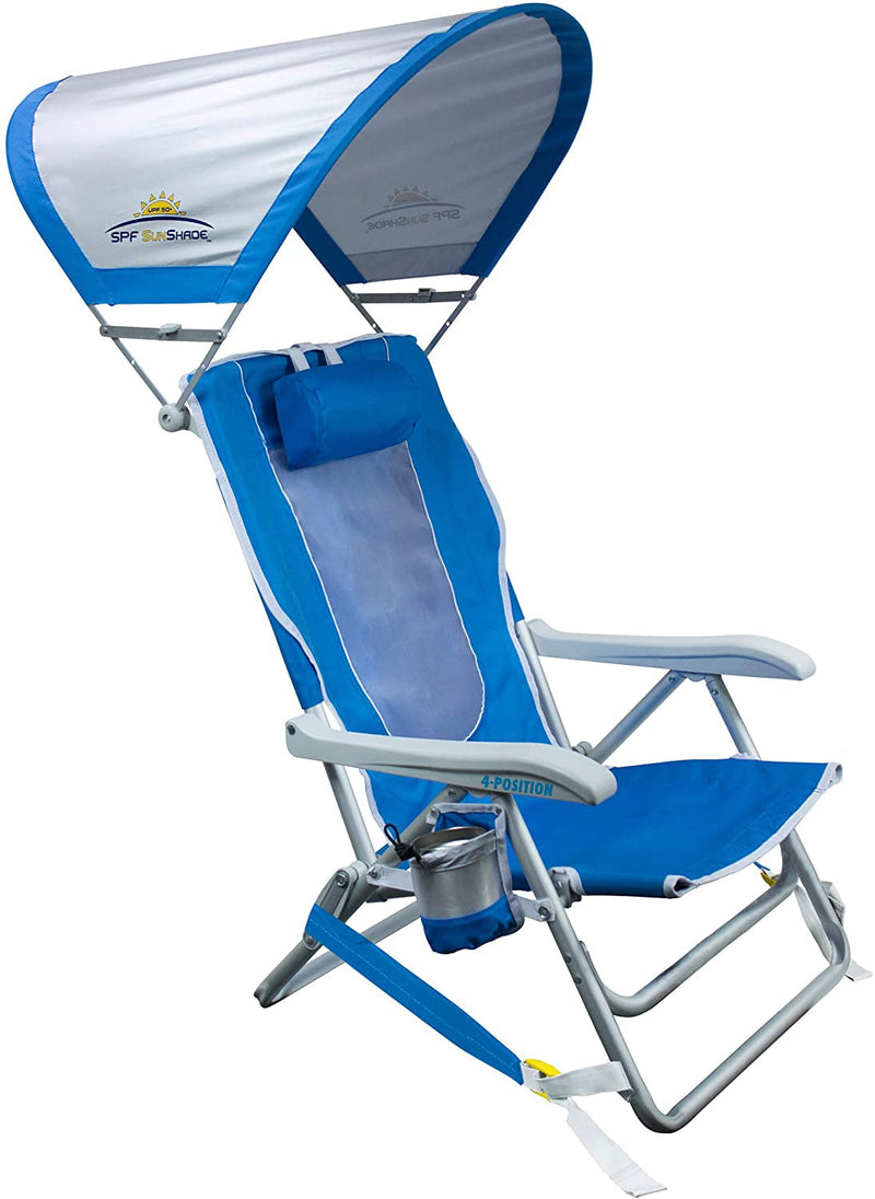 GCI OUTDOOR Backpack Beach Chair | Reclining Folding Chair with Durable Armrests, Drink Holder & Carry Straps, Perfect for Beach Trips & Picnics — Nautical Blue