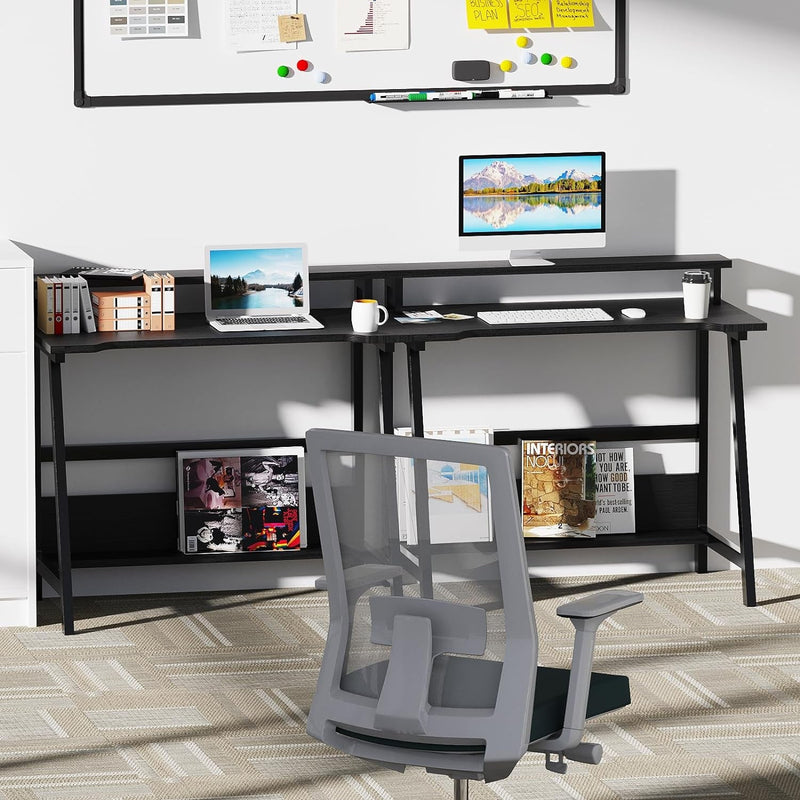 Computer Home Office Desk, 31.5" Desk for Small Spaces with Storage Shelf,Small Computer Desk with Monitor and Bookshelf, Modern Simple Style Laptop Desk