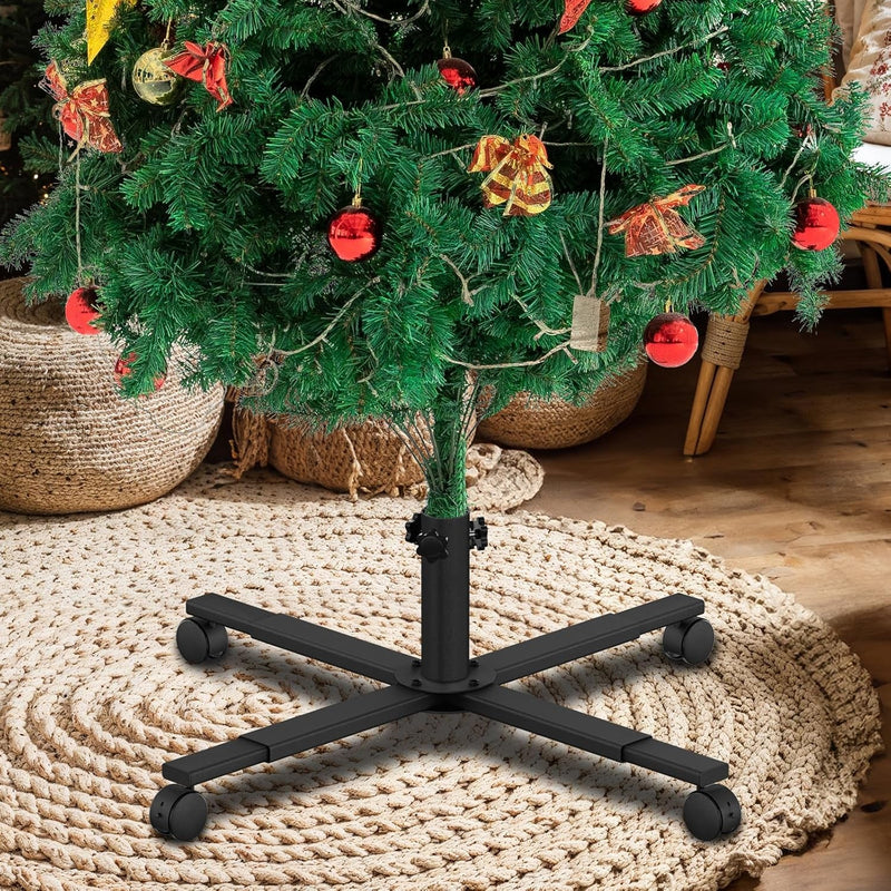 Christmas Tree Stand for Artificial Tree, Extendable Heavy Duty Tree Stand Base with Universal Wheel for 7.5 to 9 FT Artificial Trees, Fits 0.5-1.37 Inch Tree Pole, Black