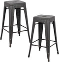 AC Pacific Backless Metal Barstools, Modern Industrial Light Weight Stackable Counter Height Bar Stools Set of 2, 24" Seat, Distressed Black Finish