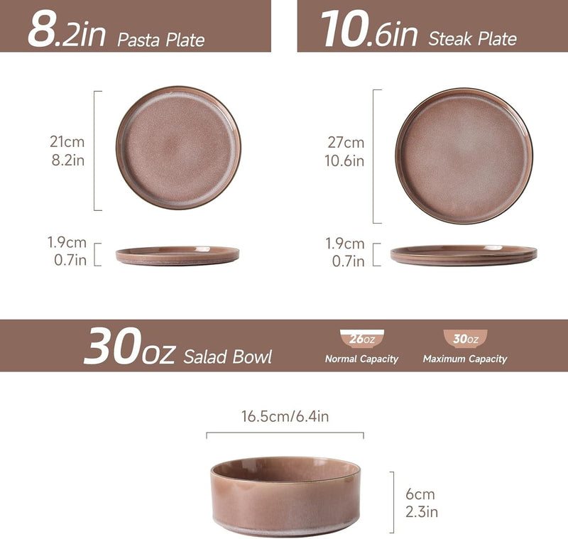 Ceramic Dinnerware Sets Milkyway Brown Plates and Bowls Set 12 Pieces Brown Dinner Set,Plates Pasta Bowls Soup Bowls Reactive Change Glaze Dish Sets,Modern Stoneware Dishes,Gift.