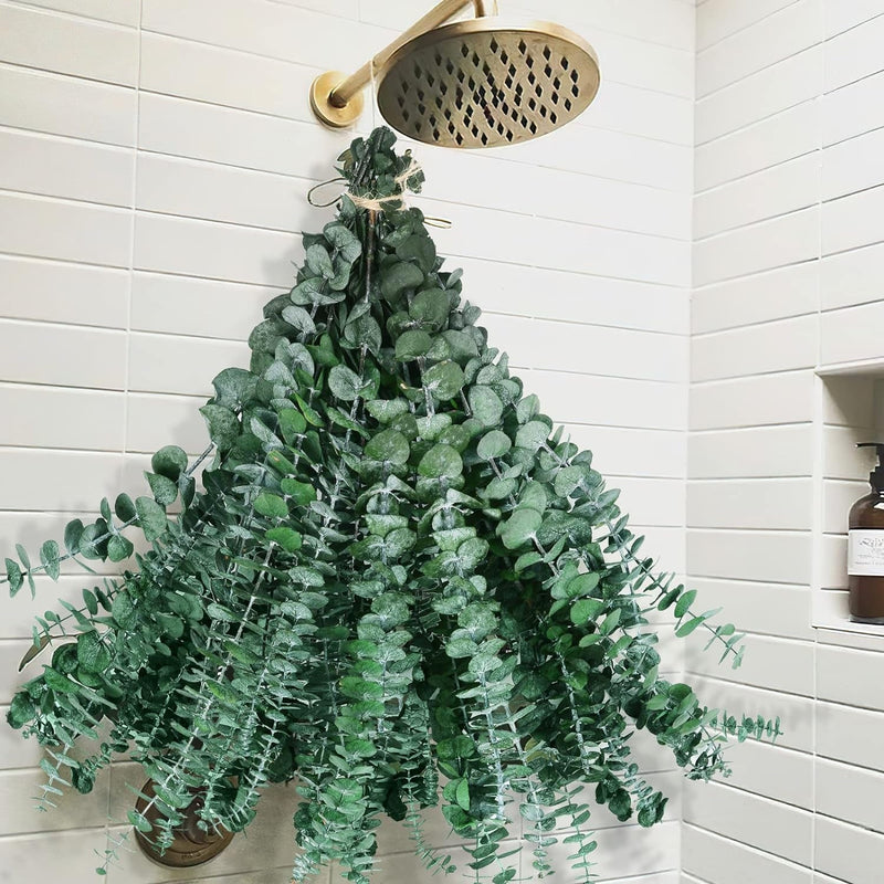 Lot de 12 tiges d'eucalyptus séchées pour douche - Grandes tiges d'eucalyptus préservées de 43,2 cm, feuilles d'eucalyptus fraîches et réelles pour suspendre la douche, arrangement de fleurs artificielles, décoration de salle de bain pour la maison