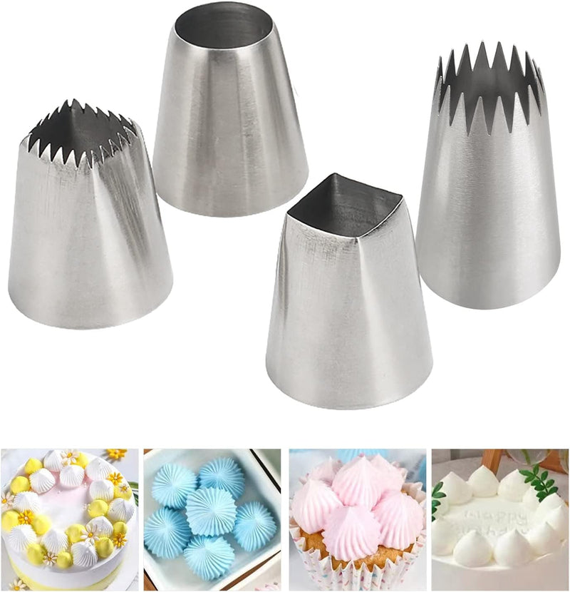 4Pcs X-Large Piping Tips Set, Stainless Steel Square round Frosting Tips, Cake Decorating Tips for Cupcakes Pastry Fondant Cakes Decorating