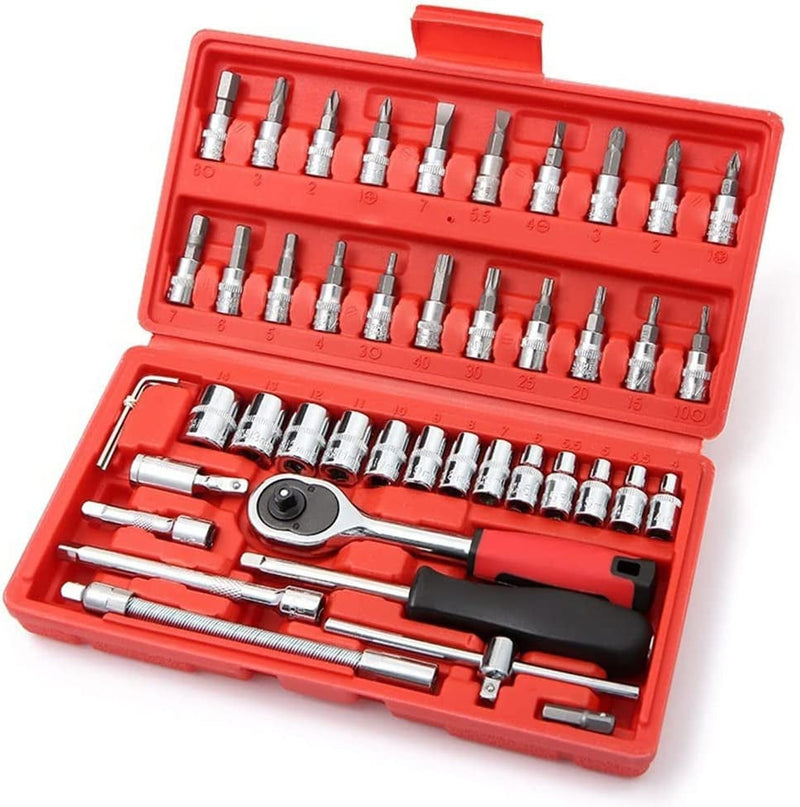 1/4” Ratchet Socket Wrench Set, Mechanic Tool Kit and Sockets Set with Quick Release Reversible Ratchet Handle and Extension Bar, 12 Pcs Set