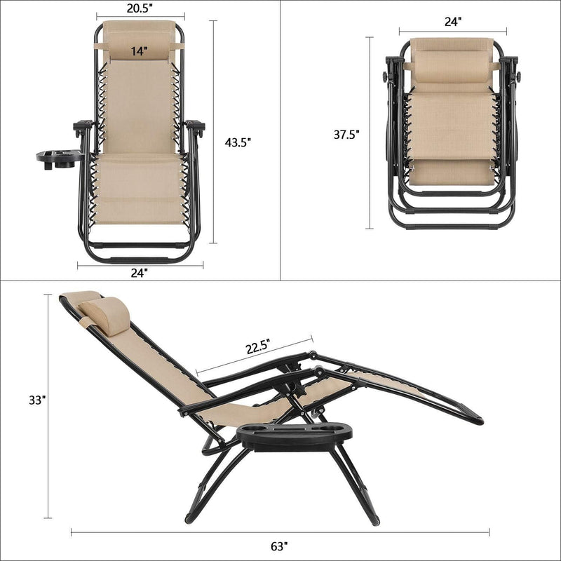 Devoko Patio Zero Gravity Chair Outdoor Folding Adjustable Reclining Chairs Pool Side Using Lawn Lounge Chair with Pillow Set of 2 (Beige)