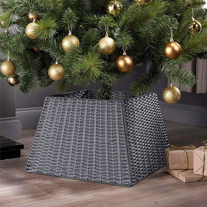 Christmas Tree Collar, 23’’ D Handmade Artificial Rattan Wicker Christmas Stand Tree Collar Basket Base Cover for Holiday Decoration