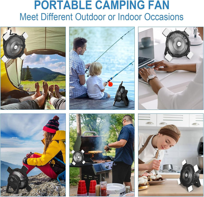 AGPTEK Camping Fan - 8000Mah Rechargeable Outdoor Battery Tent Fans for Camping Hanging with LED Light Lantern & Hook, Portable for Picnics, BBQ, Fishing, Travel, Camping Essentials Accessories