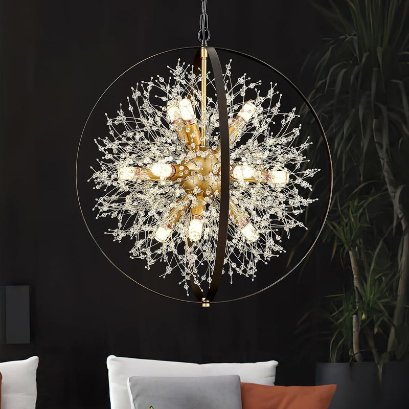 15.8'' Black Gold 8-Light Sputnik Chandelier Modern Industrial Adjustable Hanging Geometric Pendant Light Fixture for Entryway Foyer Stairway Hallway Bedroom Living Room Kitchen Island