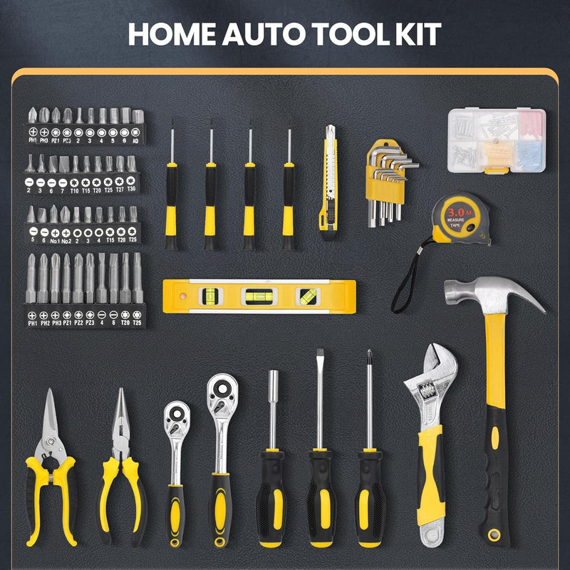 158-Piece Tool Kit, Multi-Purpose Hand Tool Set for Automotive, Car, and Household Repairs with Ergonomic Handles, Portable and Compact Toolbox for Home and Outdoor Use