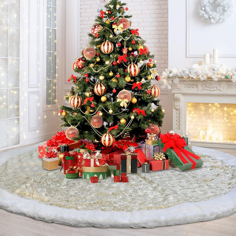 Christmas Tree Skirt, 72 Inch Plush Xmas Tree Skirts for Christmas, Holiday Party Decorations Decoraciones De Navidad - Cloud