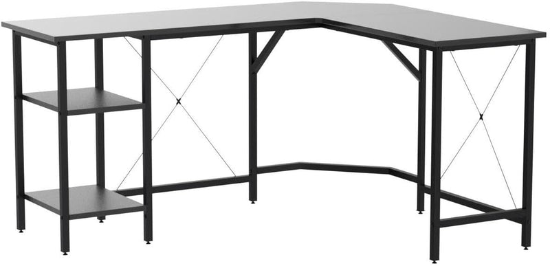 Cubicubi L Shaped Desk, 59.1 Inch Reversible Corner Desk with Storage Shelves, Home Office Desk for Writing Gaming Study, Black