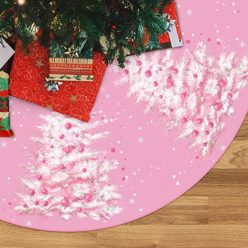 Christmas Tree Skirt Pink Dancer Print Tree Skirt 24Inch Xmas Winter Tree Skirt for Christmas Indoor Outdoor Decorations