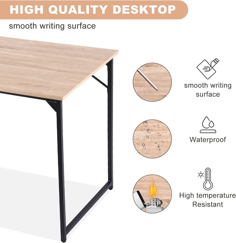 BLKMTY 39" Computer Desk Home Office Desk Wood Writing Study Table Modern Simple Computer Table Fashion Tables for Room with Metal Frame Laptop Table Workstation for Small Space, Nature