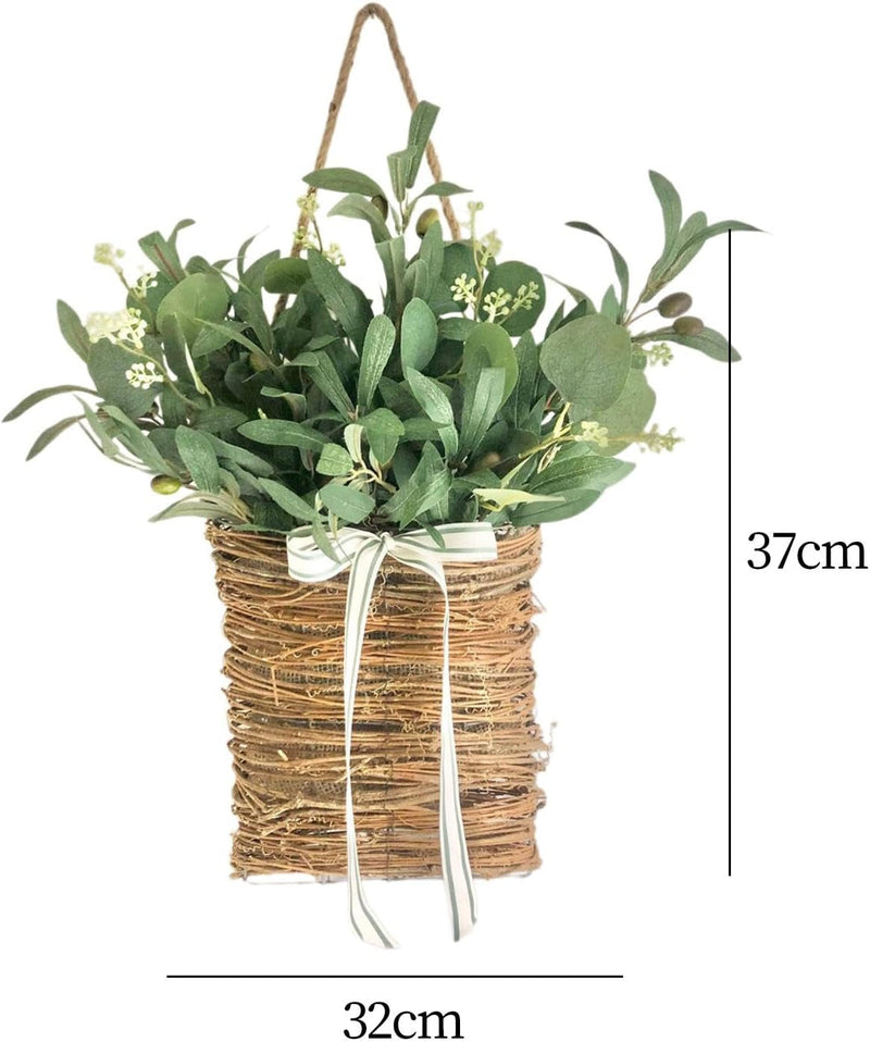 Front Door Hanging Basket Wreath Artificial Flowers Dining Room Spring Wreath Greenery Leaves for Festival Wedding Courtyard