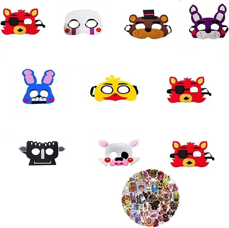 10 Pcs/Set FNAF Mask + 50PCS FNAF Sticker Randomly, Elastic Masks Cosplay Costume Party Favors Supplies, FNAF Masks