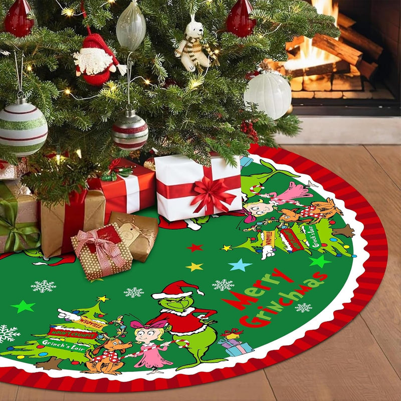 Christmas Tree Skirt, 48 Inch Soft and Funny Trimmed Merry Christmas Tree Collar Farmhouse Xmas Holiday Party Decoration (A)