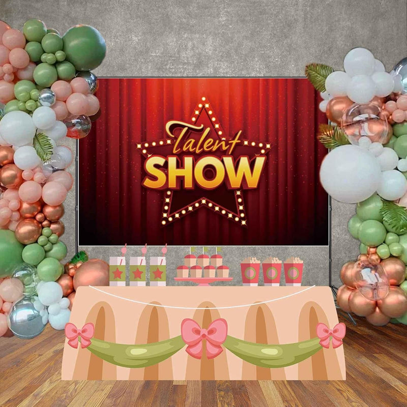 9X6Ft Red Drapes Curtain Talent Show Children Birthday Graduation Decoration Backdrop Draping Fabric Photo Studio Background Golden Star Glitter Shimmer Photography School Party Back Drop