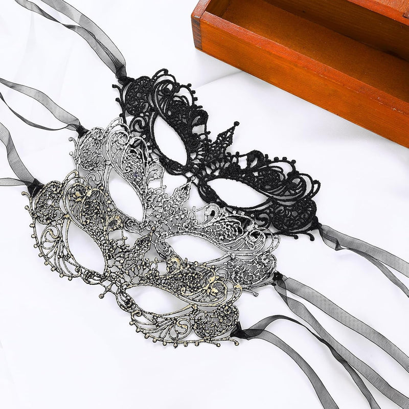 3 Pieces Masquerade Mask for Women, Fancy Dress Masks Lace Face Mask Venetian Masks Mardi Gras Masks, Lace Mask for Ball Party Venetian Masquerade Costume Halloween Masquerade Party