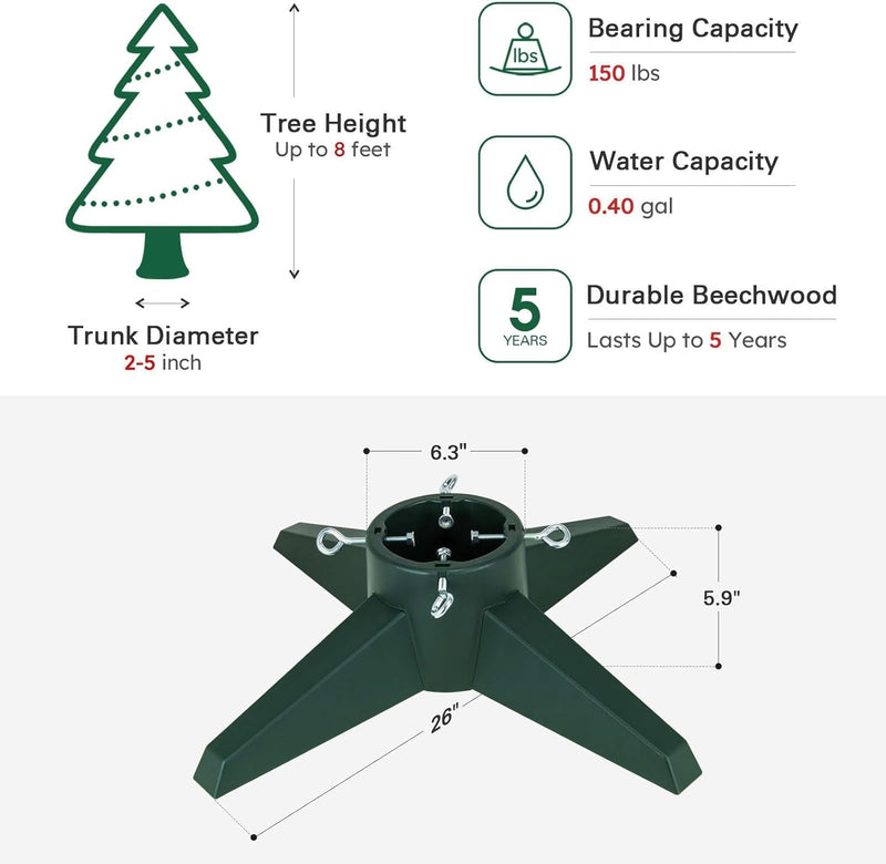 Christmas Tree Stand for Live Tree 8Ft, Sturdy Plastic Christmas Tree Holder with Spike for Real Tree, Christmas Tree Base Stand (Green)