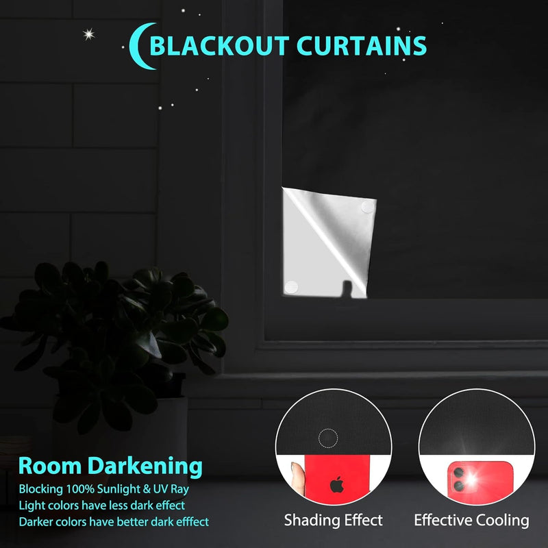 Blackout Curtains, Portable Window Curtain Shade 100% Black Out Room Darkening Light Blocking Drapes for Bedroom Living Room - 118" X 57", Black & Silver