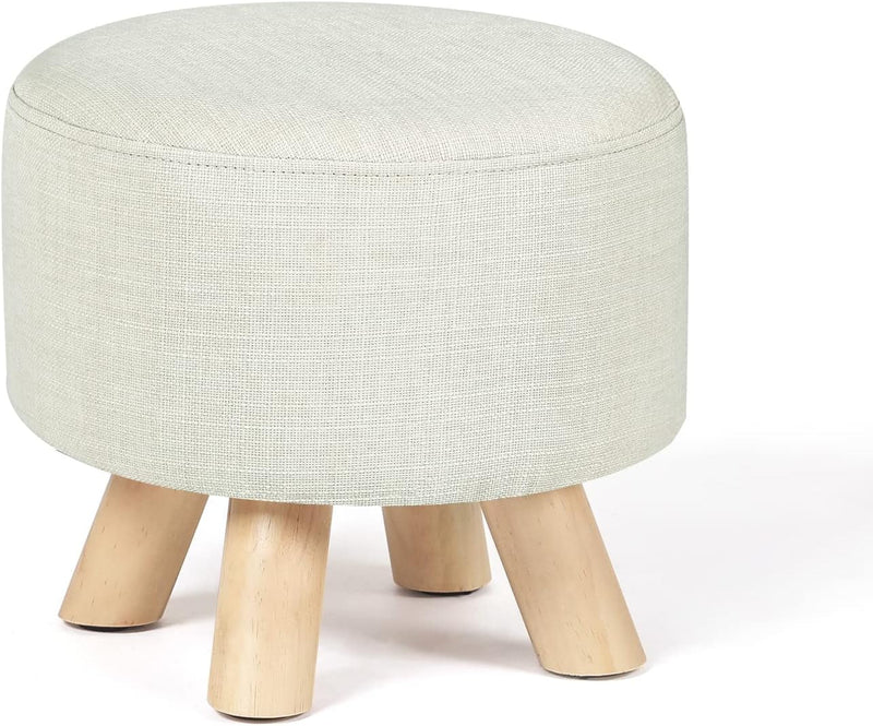 Asense Small round Ottoman Foot Rest Stool Fabric Padded Seat Footstool Ottoman with Non-Skid Wooden Legs (Beige Grey,Fabric)