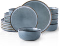 Ceramic Dinnerware Sets for 4, 12 Pieces Stoneware Plates and Bowls Sets, Chip and Scratch Resistant Dishe Set for Dinner, Dishwasher & Microwave Safe, Brunnera Blue