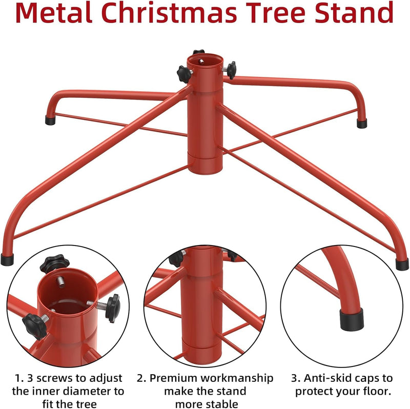 Christmas Tree Stand for Artificial Trees, 19.7 Inches Metal Christmas Tree Base Stand with Screw, Folding Artificial Christmas Tree Stand Replacement for 4-10 Ft Xmas Trees(Red)