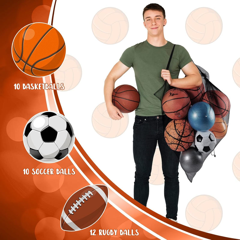 6 Pcs Extra Large Mesh Bag Sports Ball Bag with Adjustable Shoulder Strap Drawstring Soccer Ball Bag Storage Ball Net Bag Sports Equipment Bag for Beach Gym Basketball Swimming Gear 35.4 X 27.5 Inch